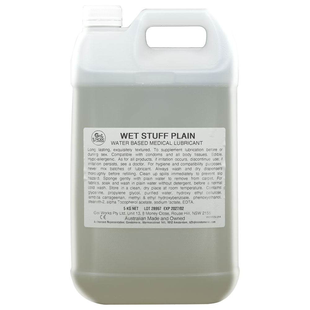 Wet Stuff Plain - 5kg Bottle - Water Based Lubricant with Vitamin E - 5 kg Bottle Wet Stuff